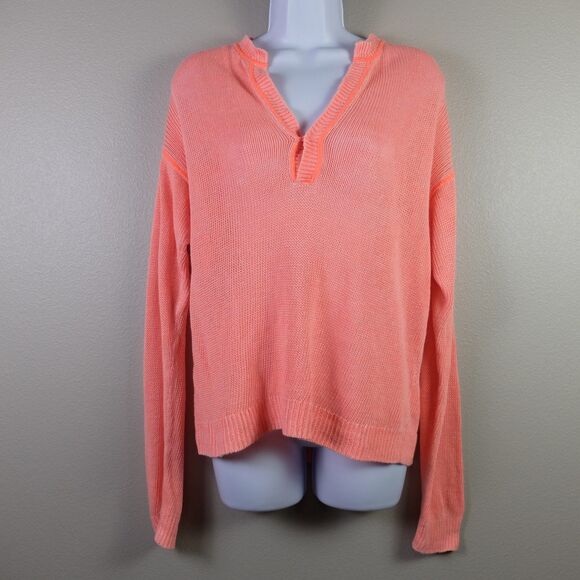 J Crew Neon Coral Orange Open Weave Sweater 100% Linen Size XS - Picture 2 of 8